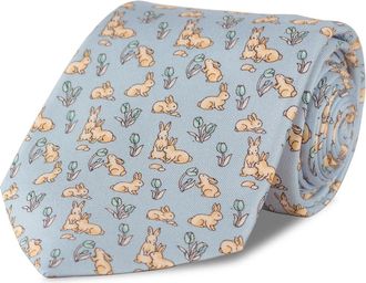 Oliver Brown Silk Tie, Rabbit - Blue