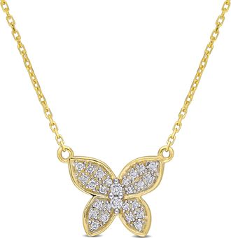 Mimi & Max 1/8 CT TW Diamond Butterfly Pendant with Chain in 10K Yellow Gold