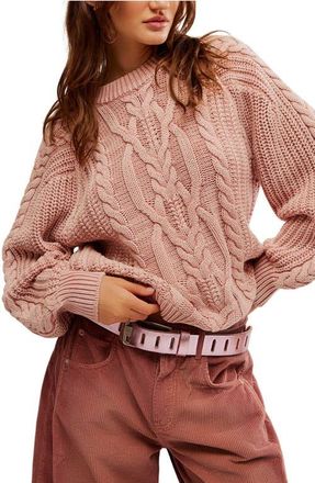 Free People Frankie Cable Cotton Sweater in Misty Rose at Nordstrom, Size X-Small