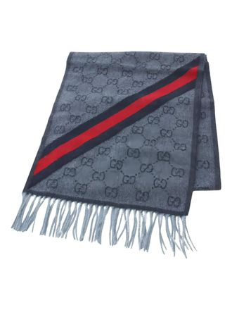 Gucci 2020s GG-pattern fringed scarf - unisex - Wool - One Size - Grey