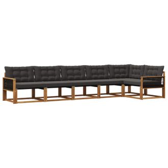 vidaXL Conjunto De Sof&aacute;s De Exterior Con Coj&iacute;n 6 Pcs Natural Y Negro Vidaxl