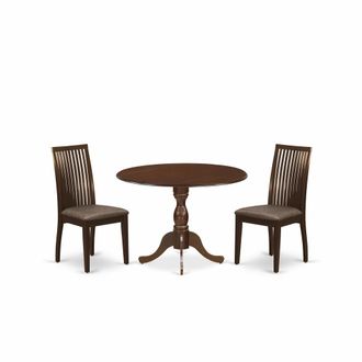 East West Furniture 3 Piece Dining Room Table Set - Kitchen Table and 2 Mahogany Linen Fabric Dining Room Chairs