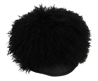 Dolce & Gabbana Womens Black Tibet Lamb Fur Leather Gatsby Hat And