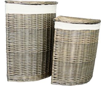 Red Hamper Set of 2 Cotton Lined Antique Wash Wicker Laundry Basket