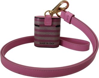 Dolce & Gabbana Pink Black Leather Strap Gold Metal Logo Airpods Case Accessory