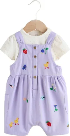 Next Embroidered Overalls & Bodysuit Set in Purple at Nordstrom, Size 12-18M