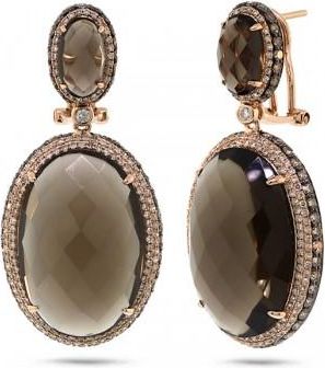 Allurez 3.33ct White & Champagne Diamond & 41.42ct Smokey Topaz 14k Rose Gold Earrings