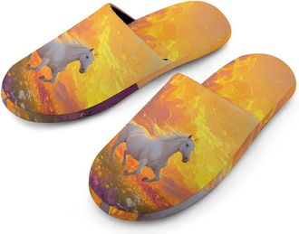 Generic Horses Running Flower Field Sunrise Mens House Slippers Slip Indoor Slipper On Shoes Warm Outdoor