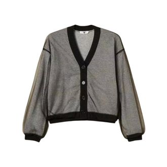 Twinset Cardigans, female, Gray, Size: XS Cardigan in maglia doppiata in tulle