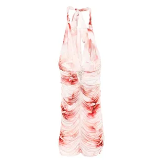 BABYLON Kleedjes, Dames, Roze, L, Jurk met V-hals en Ruches Bodice
