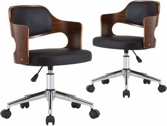 vidaXL Sillas De Comedor Giratorias 2 Uds Madera Curvada Y Cuero Negro Vidaxl