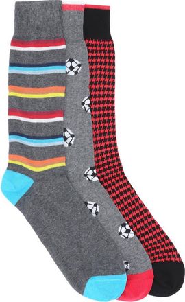 Lorenzo Uomo Soccer Mixed Pattern Cotton Crew Socks - Pack of 3 in Medium Grey at Nordstrom Rack
