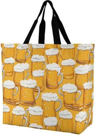 Generic Beer Mugs Pattern Reusable Shopping Bags Large Capacity Grocery Bag Heavy Duty Tote for Women 40x40x16cm