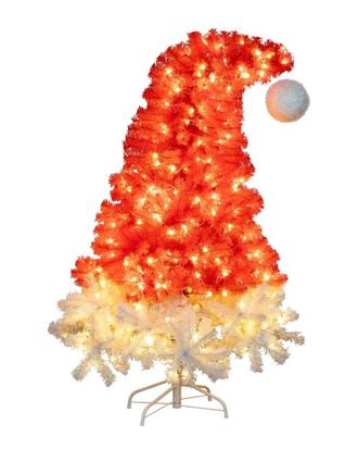 Nearly Natural 5Ft Pre-Lit Artificial Holiday Red Santas Hat Christmas Tree With 300 Led Lights & 720 Tips