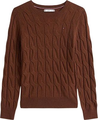 Tommy Hilfiger Soft Wool Cable C-Nk LS SWT - Dames - Truien - Bruin - Maat: S Wol