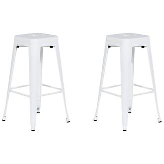 Beliani Conjunto De 2 Taburetes De Acero Blanco 76 Cm Industrial Interior Ba&ntilde;o Cocina Sala De Estar Exterior Jard&iacute;n Cabrillo