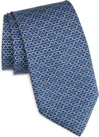 Ferragamo Zelig Gancini Print Silk Tie in Blu Marine at Nordstrom
