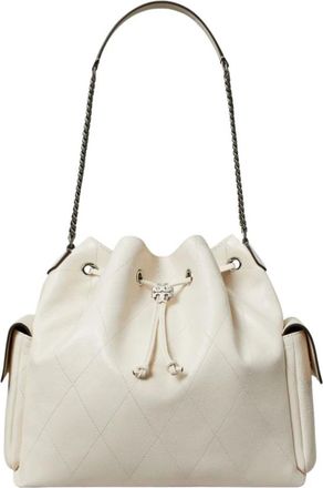 Tory Burch Tassen, Dames, Beige, ONE Size, Leer, Grote Charlie Gewatteerde Schoudertas met Trekkoord