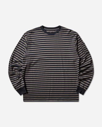 Needles Men s Stripe Crewneck Longsleeve T-Shirt Navy / Mocha