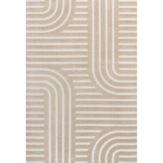 Jonathan Y Designs Anders High-Low MidCentury Modern Arch Stripe Two-Tone Indoor/Outdoor Area Rug in Beige/cream at Nordstrom, Size 3Ft 0In X 5Ft 0In