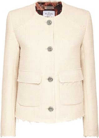 Philipp Plein Tweed Jacket LS - Dames - Blazers - Wit - 2XL - Tweed - Jassen