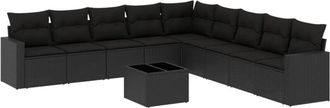 vidaXL Vidaxl - Set De Sof&aacute;s De Jard&iacute;n 10 Pzas Cojines Rat&aacute;n Sint&eacute;tico Negro