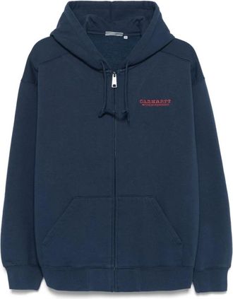 Carhartt Work in Progress Blauwe Sweater met Rits en Logo - Heren - Vesten met rits - Blauw - S - Katoen - Hoodies & sweatvesten