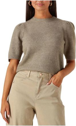Y.A.S Grijze Gebreide Pullover voor Koude Dagen - Dames - Ronde hals truien - Groen - L - Wol - Truien & Vesten