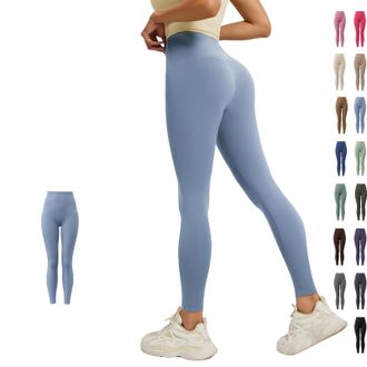 Generic Leggings - Seamless Knit, High Waisted Workout Gym Workout Running No See Through Yoga Pants Ribbed Women Leggings (Light Blue,3XL)