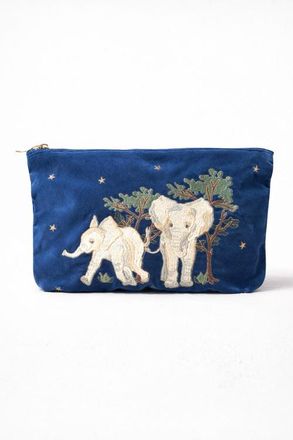 Elizabeth Scarlett Baby Elephant Conservation Velvet Everyday Pouch in Navy at Nordstrom