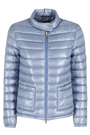 Herno Light Blue Round Neck Button-Patch Zip-Front Polyamide Down Jacket