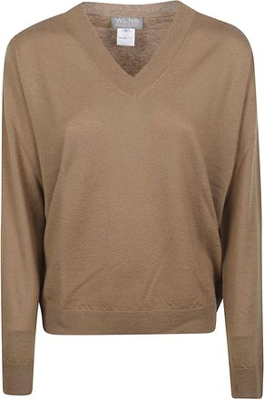 Wlns Cashmere Woman Plain Knitted Vneck Sweater