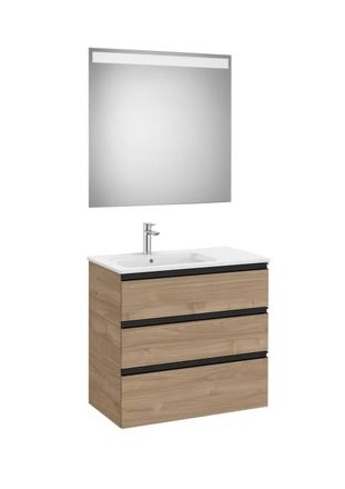 Roca Pack Mueble The Gap 800x460 3 Cajones + Lavabo Izquierda + Espejo Eidos Nogal