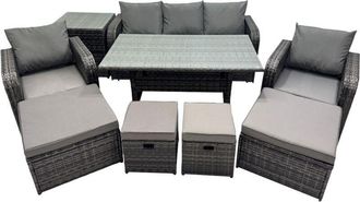 Fimous 8 Seat Outdoor Wicker pe Rattan Garden Furniture Set Dining Table Sofa Set with 4 Stools Side Table Dark Grey Mixed - Fimous