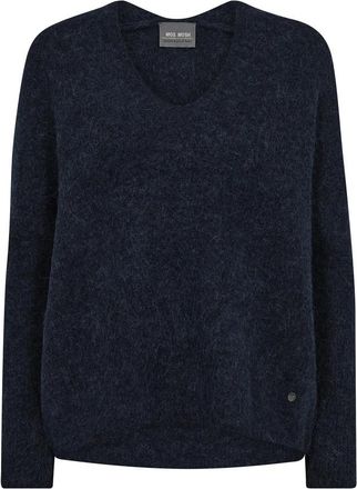 Mos Mosh V-hals Gebreide Trui in Marineblauw - Dames - Ronde hals truien - Blauw - L - Truien & Vesten