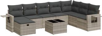 vidaXL Set Muebles Jard&iacute;n 9 Pzas Y Cojines Rat&aacute;n Sint&eacute;tico Gris Claro Vidaxl