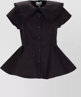 Ganni peplum hem top ruffled collar design