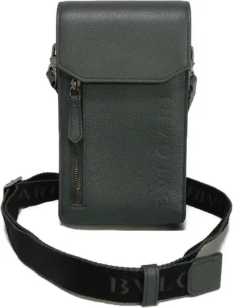 Bulgari Dark Khaki Leather Pochette Shoulder Bag (Pre-Owned)