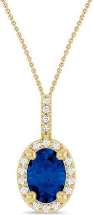 Allurez Oval Lab Blue Sapphire & Diamond Halo Pendant Necklace 14K in 1.13Ct/yellow Gold at Nordstrom, Size 18