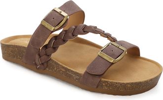 Yoki GIAN-272 Womens Cork Bottom Double Buckle Sandals with Braided Strap, Womens Elegant Summer Sandals for Women, brown, 6.5 UK