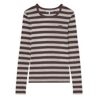Ganni Long Sleeve Tops, female, Multicolor, Size: XS Soft Cotton Stripe Rib Longsleeve Top