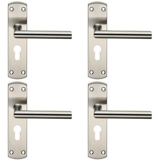 Loops 4x Mitred Lever Door Handle on Euro Lock Backplate 172 x 44mm Satin Steel in Metallics