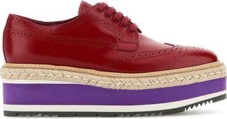 Prada Womens Red Leather Lace-up Shoes - Brown - Size EU 36