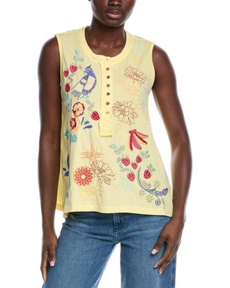 Johnny Was Raw Detail Henley Tank