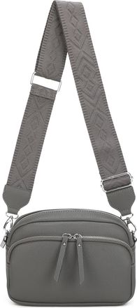 Generic Crossbody Bag with Adjustable Geometric Strap, Vegan Leather, Double Zipper Compartment (Grey)