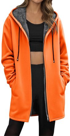 Generic Womens Hoodies Zip Up Baggy Longline Hooded Sweatshirt Solid Long Sleeve Fleece Lined Zipper Jacket Winter Warm Coat with Pockets