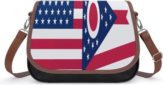 Generic Flag of U.S.A And Ohio Crossbody Bags for Women Fashion Leather Shoulder Handbags With Adjustable Strap