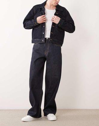 Jack & Jones Dave - Jeans ampi lavaggio scuro con cimosa-Blu