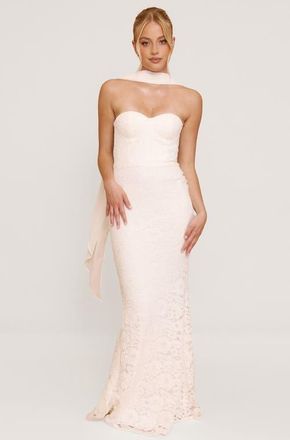 Six Stories Lace Bandeau Scarf Detail Maxi Dress in Ivory at Nordstrom, Size 8