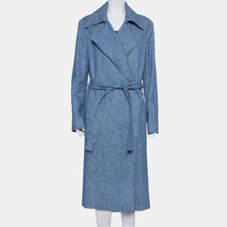 Msgm Blue Denim Tailored Belted Coat
